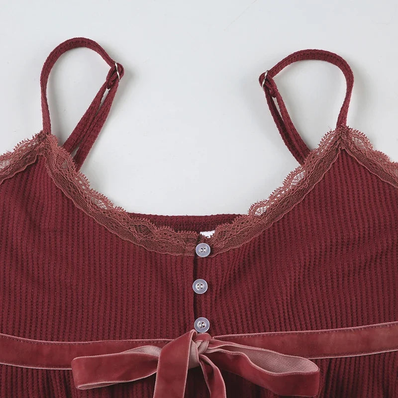 Vintage Solid Sweet Button Binding Waist Women Camisole Y2k Aesthetic Sleeveless V-Neck Ruched Lace Long Tops