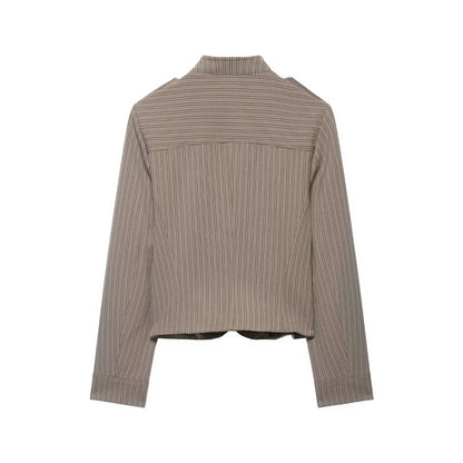 Women Spring Fashion Stripes Slim Blazer Commuting Long Sleeves Zipper Loose Short Jacket Female High Street Coat Mujer