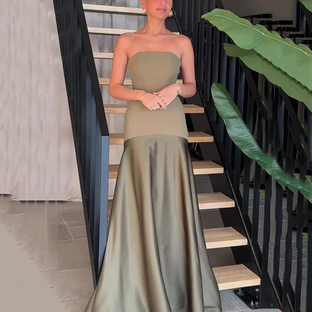 Summer Bodycon Eveinng Dress Strapless Long Party Dress Customized Formal Gown Crepe Sation Women Special occasions