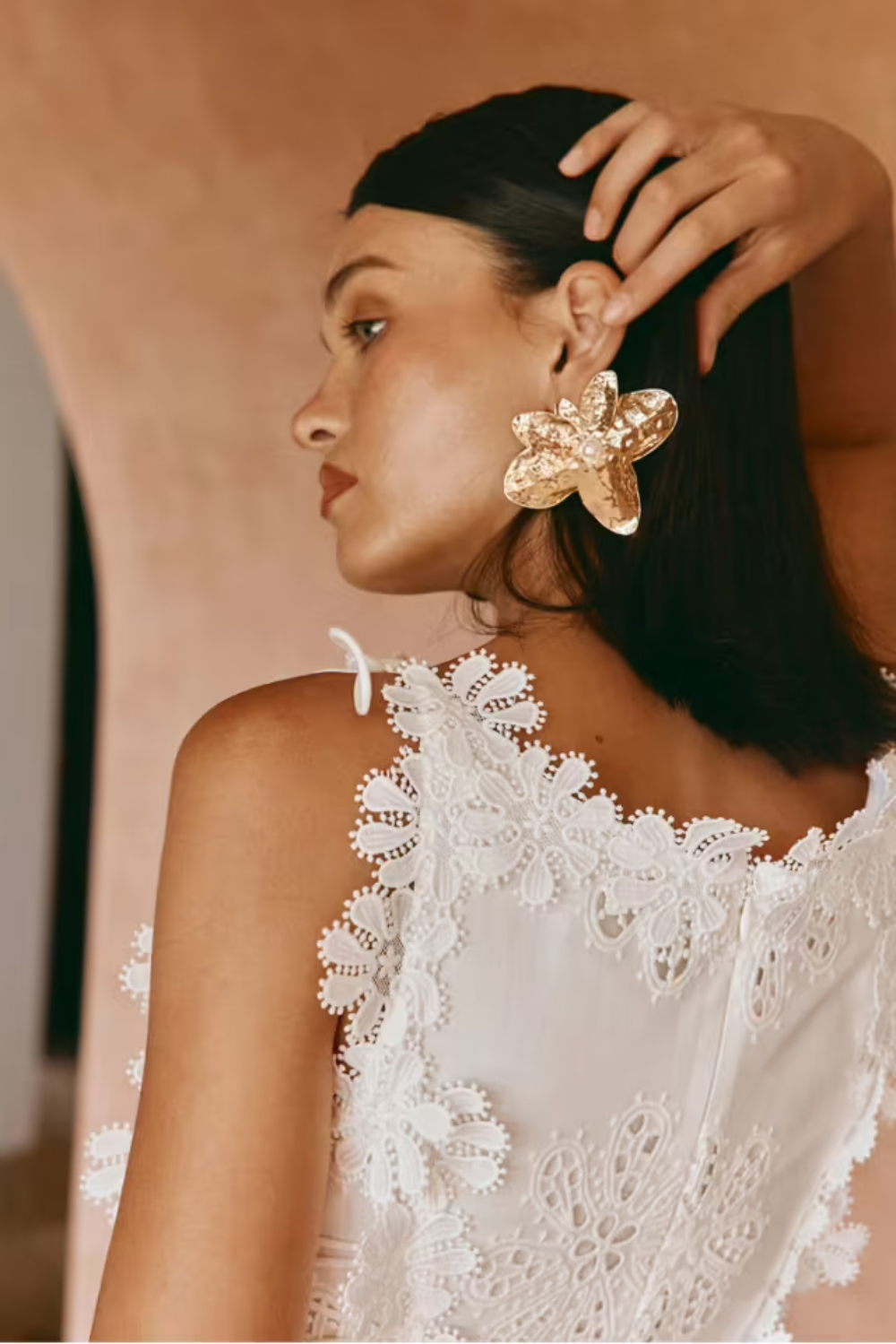 Floral Eyelet Embroidery Scalloped Lace Trim Tie Waist Maxi Dress