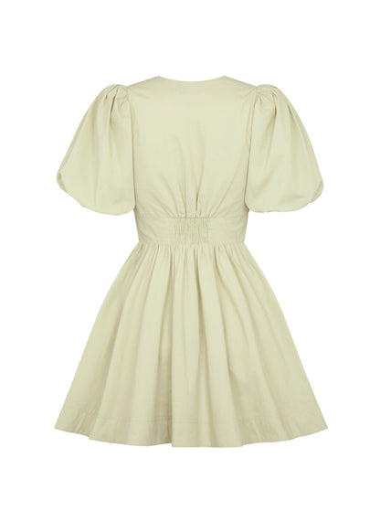 Bow Cutout Lace Up Puff Sleeve Mini Dress