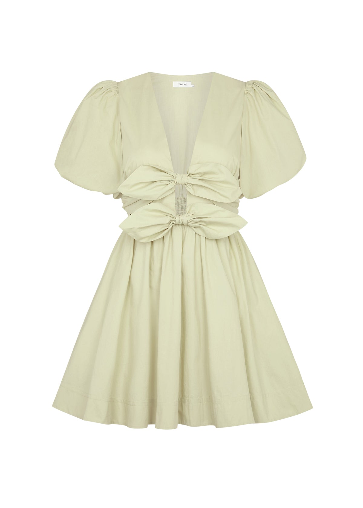 Bow Cutout Lace Up Puff Sleeve Mini Dress