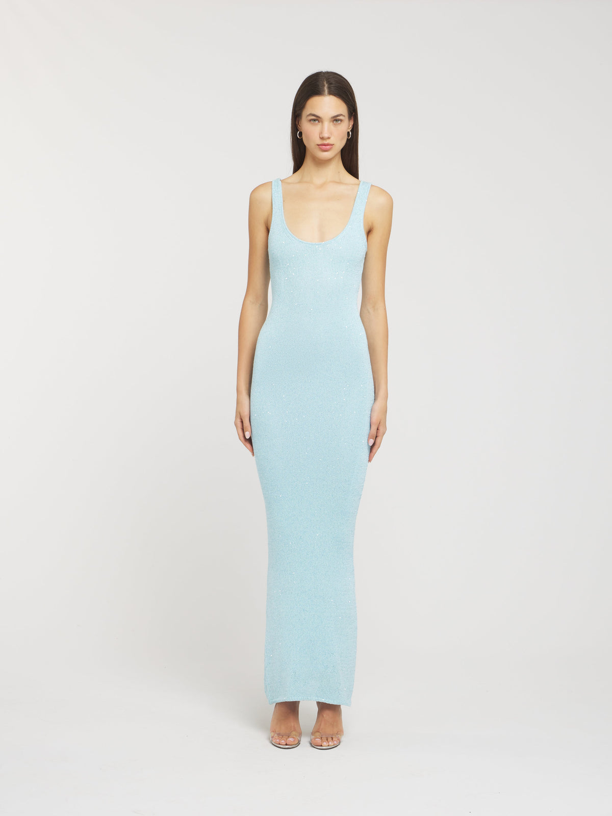 Strapless All Over Sequin Column Maxi Gown