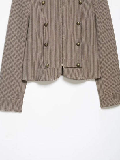 Women Spring Fashion Stripes Slim Blazer Commuting Long Sleeves Zipper Loose Short Jacket Female High Street Coat Mujer