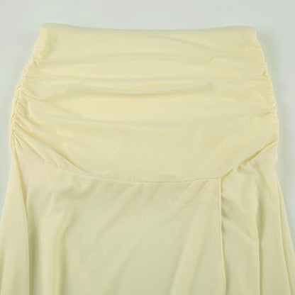 Irregular Hem Mid Skirts Summer Vacation Beach Club Mesh Skirt for Women Low Waist Solid Fashion Cyber Y2K Outfit 2025