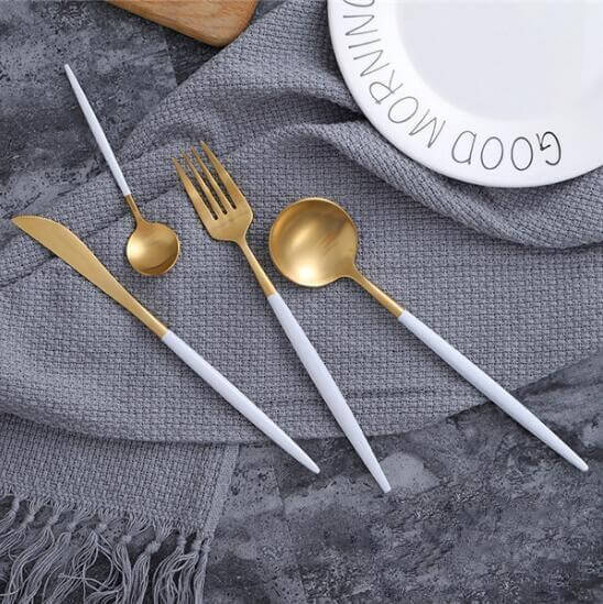 Modern White Gold Flatware Set - 24 Piece