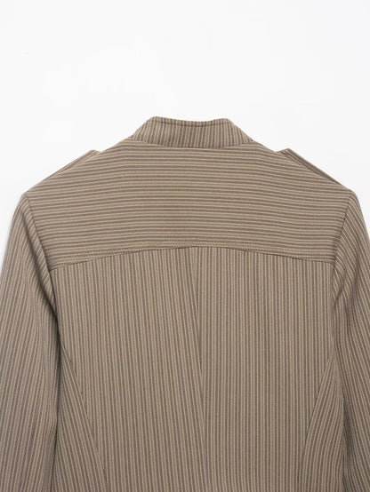 Women Spring Fashion Stripes Slim Blazer Commuting Long Sleeves Zipper Loose Short Jacket Female High Street Coat Mujer
