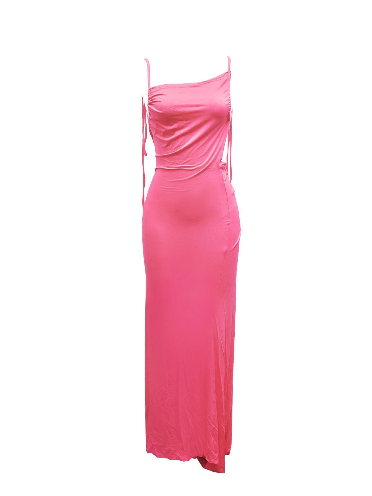 Tie Shoulder Open Back Ruched Bodycon Maxi Dress