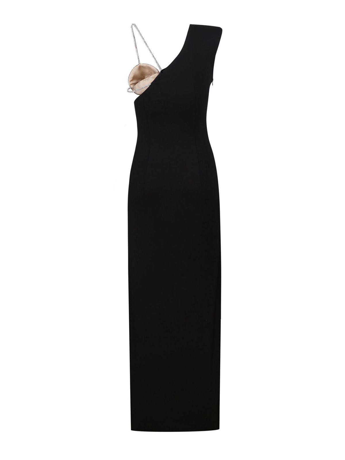 One Shoulder Spiral Rhinestone Applique High Slit Bandage Maxi Dress
