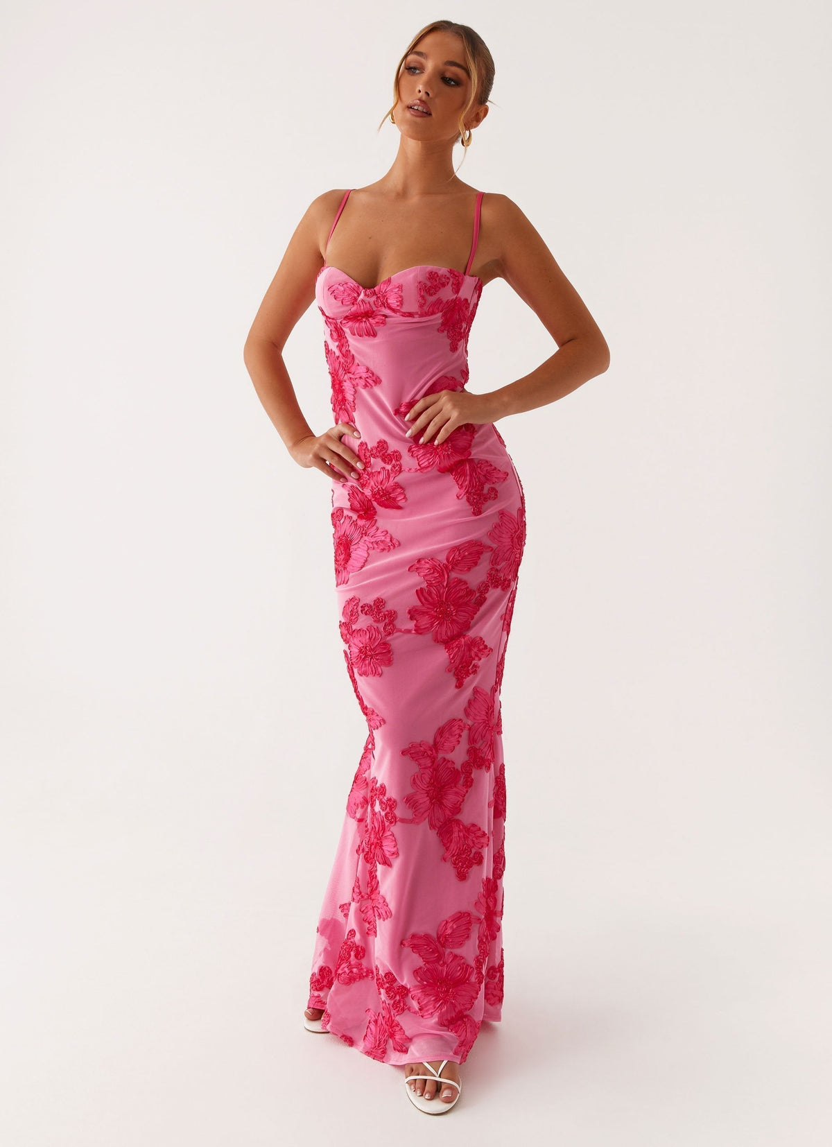 3D Floral Lace Applique Corset Sweetheart Mermaid Maxi Gown