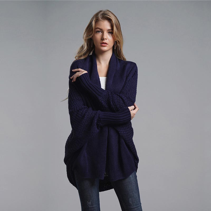 Oversized Sweater Knitted Patchwork Batwing Sleeves Cardigan