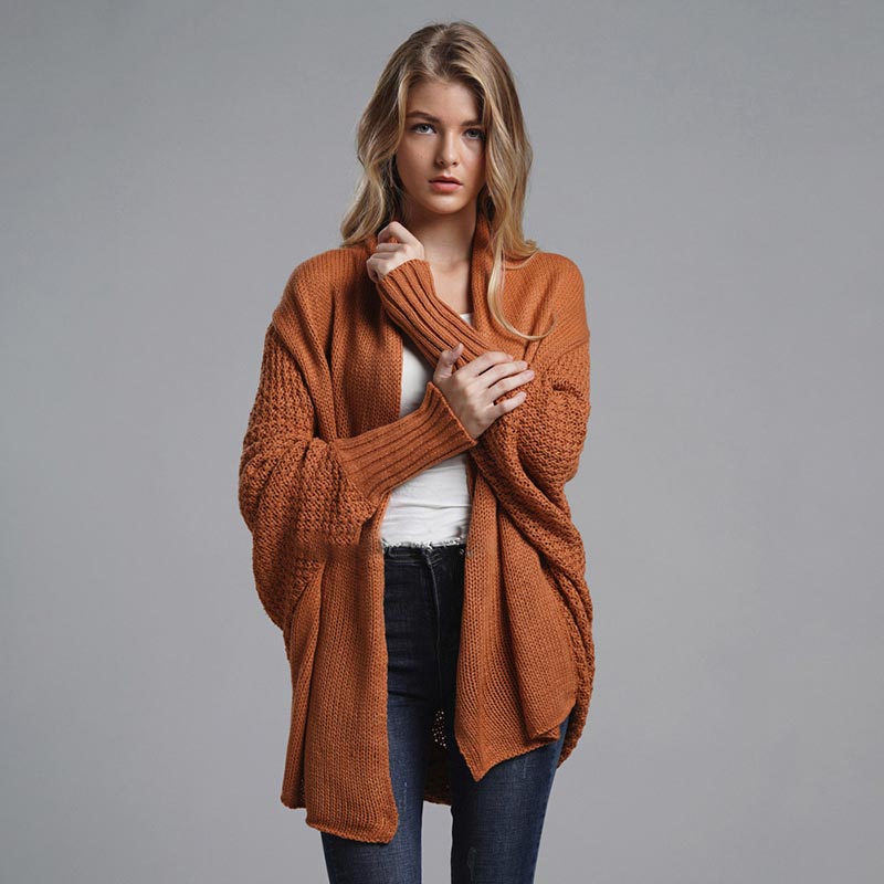 Oversized Sweater Knitted Patchwork Batwing Sleeves Cardigan