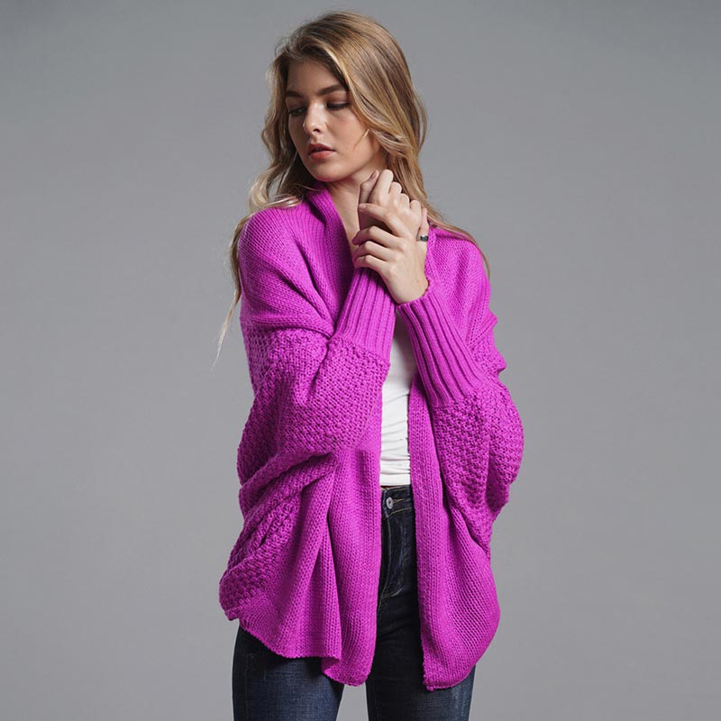 Oversized Sweater Knitted Patchwork Batwing Sleeves Cardigan