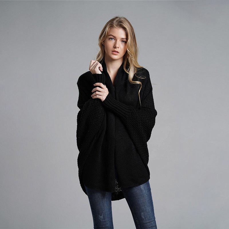 Oversized Sweater Knitted Patchwork Batwing Sleeves Cardigan