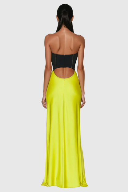 Strapless Sweetheart Corset Cutout Crop Top Satin Maxi Skirt Set