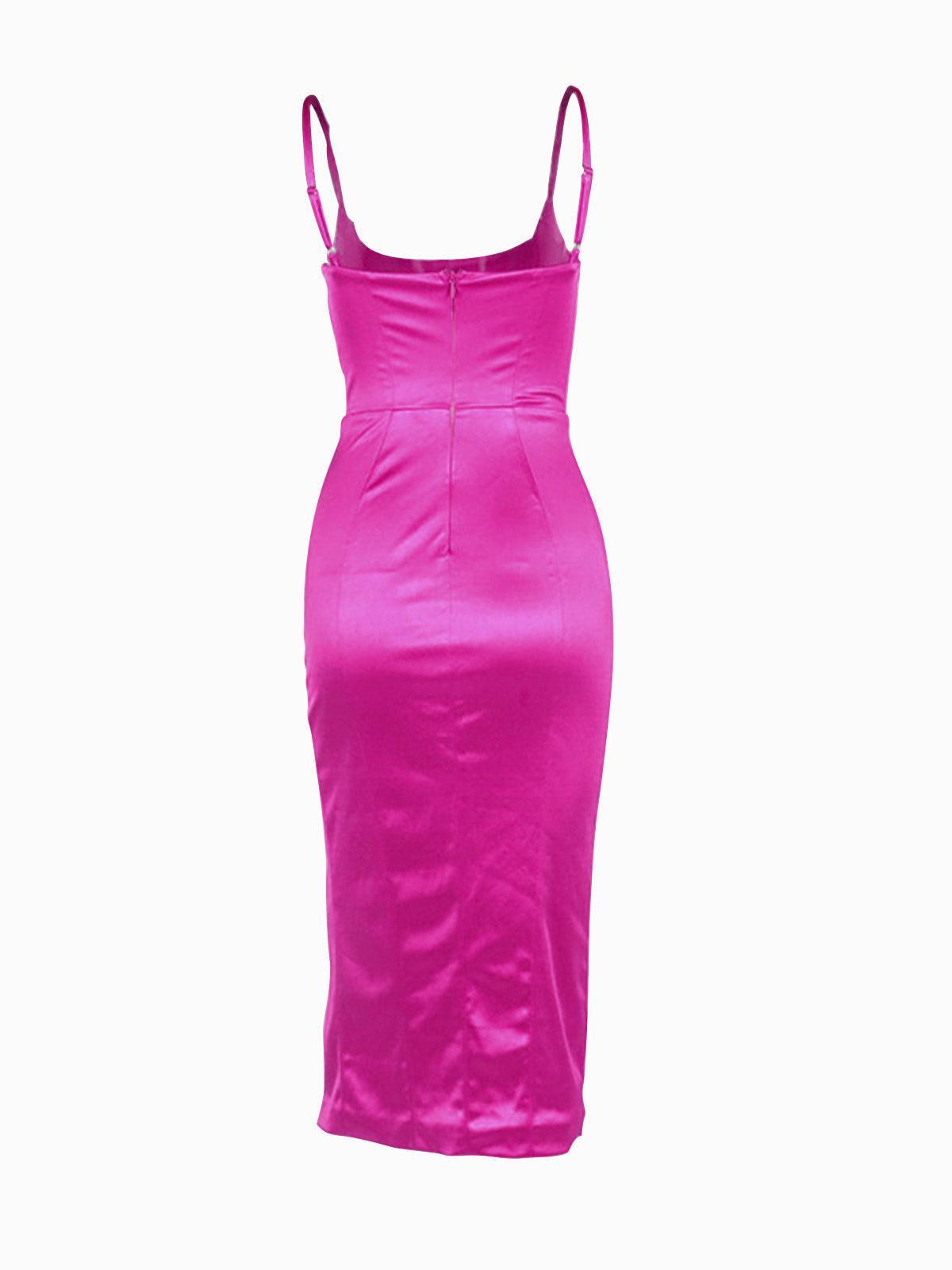 Square Neck Spaghetti Strap Corset Seam High Slit Midi Dress