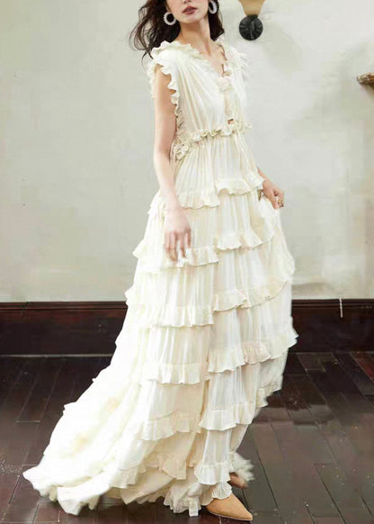 V-Neck Tiered Ruffle Empire Waist Sleeveless Maxi Dress