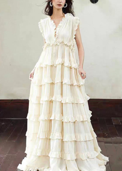 V-Neck Tiered Ruffle Empire Waist Sleeveless Maxi Dress