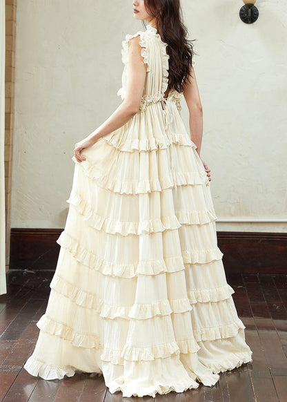 V-Neck Tiered Ruffle Empire Waist Sleeveless Maxi Dress
