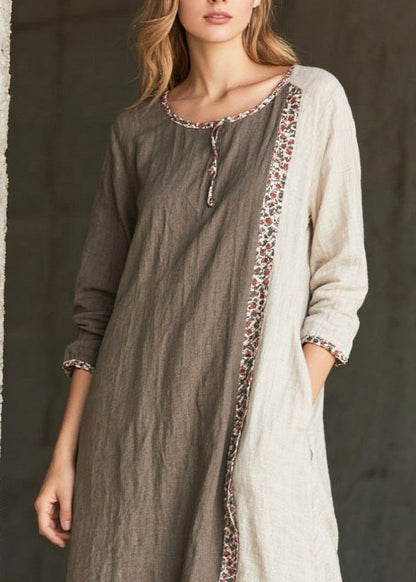 Round Neck Floral Trim Panel Asymmetric Handkerchief Hem Maxi Dress