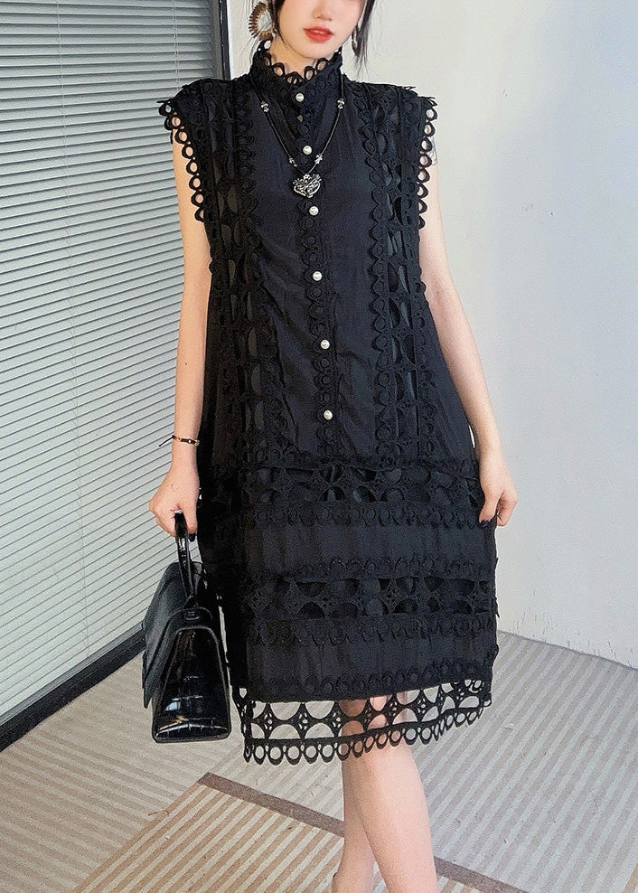 Mandarin Collar Button Front Eyelet Lace Two Piece Set