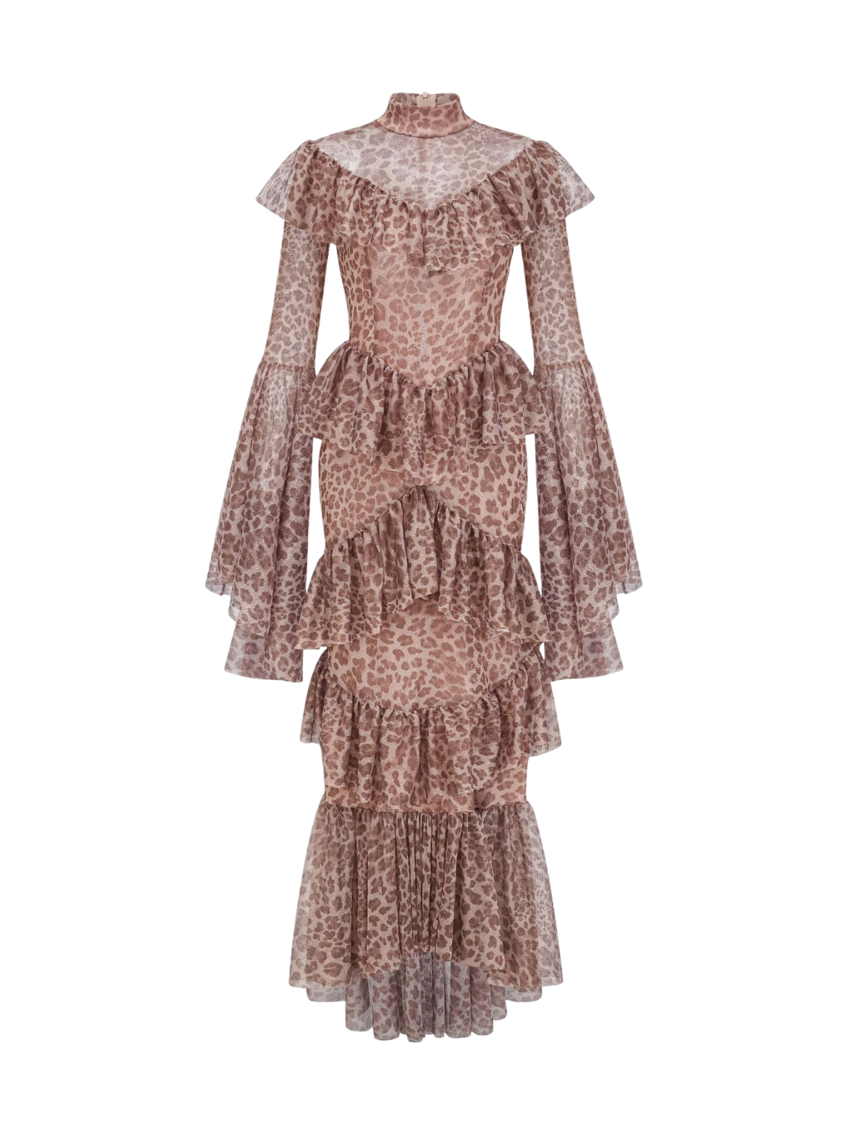 Bell Sleeve Print Smocked Waist Midi Dress
