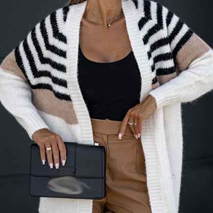 Stripe Contrast Sweater Winter Causal Long Sleeve Outerwear