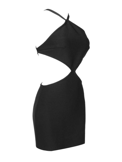 Open Back Criss Cross Strap Floral Accent Bandage Mini Dress