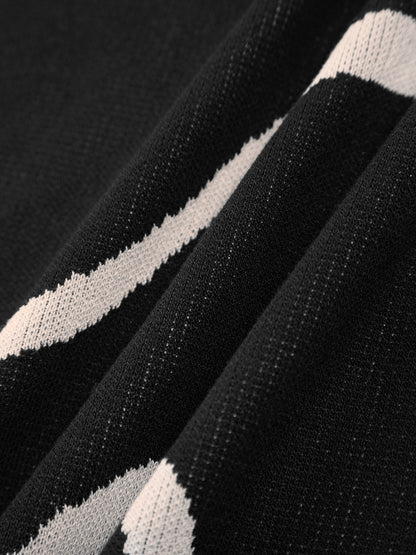 Square Neck Spaghetti Strap Wavy Stripe Rib Knit Bodycon Midi Dress