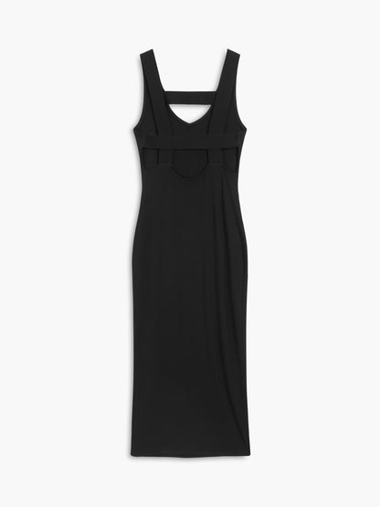 Deep V-Neck Wide Strap Back Band Cut Out Bodycon Midi Dress