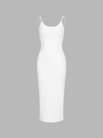 Spaghetti Strap Deep Scoop Back Rib Knit Bodycon Maxi Dress
