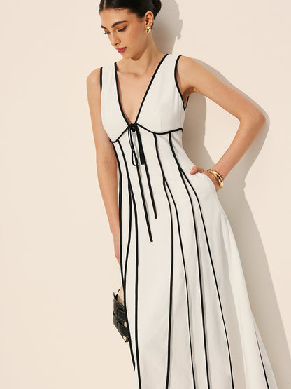 Contrast Trim Dress With Pockets