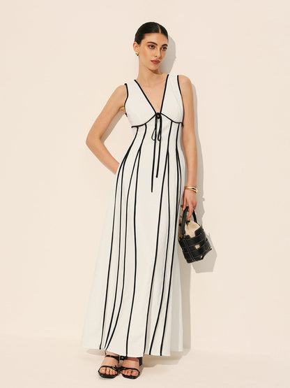 Contrast Trim Dress With Pockets