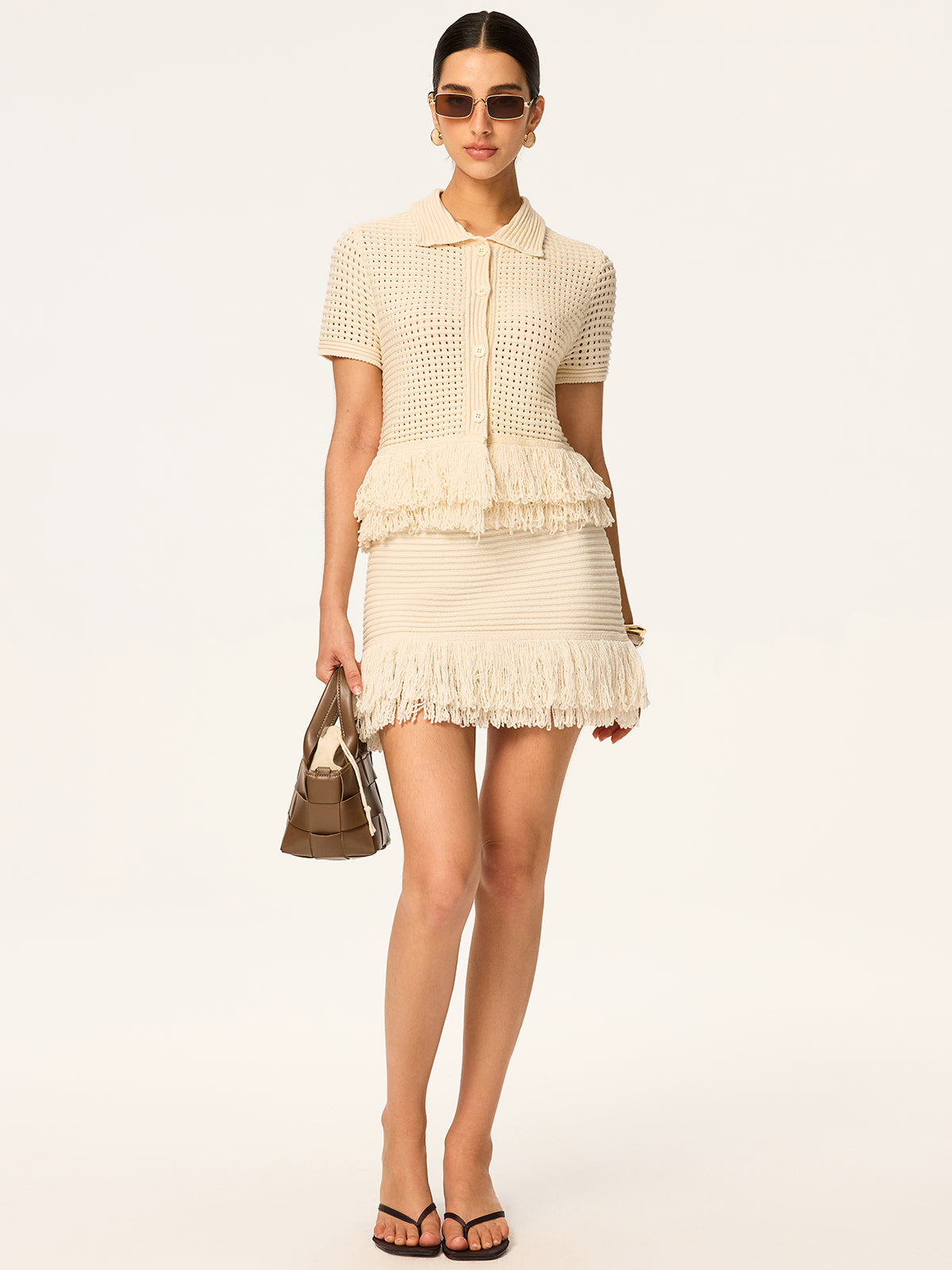 Fringed Knit Mini Skirt