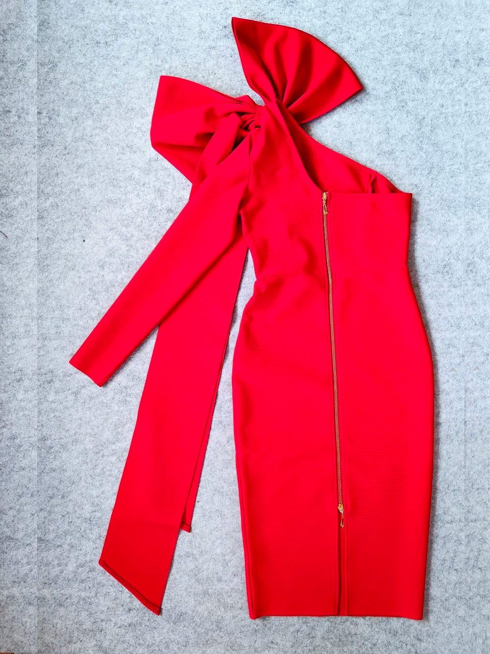 Red Asymmetrical Bandage Evening Dress with Ruffle Split - Bodycon Party Dress