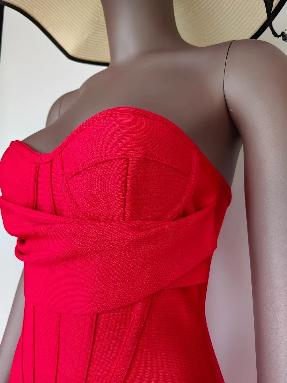 Sexy Strapless Backless Split Bustier Red Party Dress