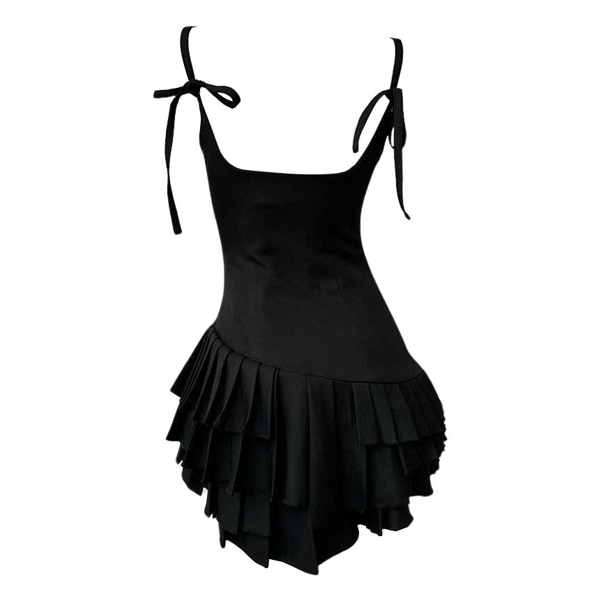 Spaghetti Strap Tiered Pleated Architectural Mini Dress