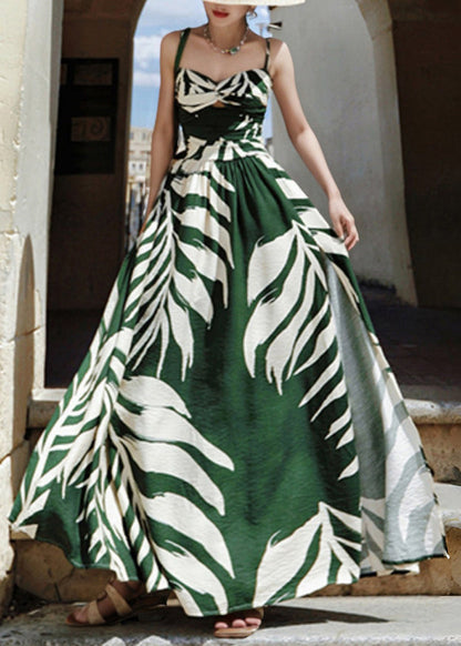 Tropical Palm Print Twist Front Sweetheart Spaghetti Strap Maxi Dress