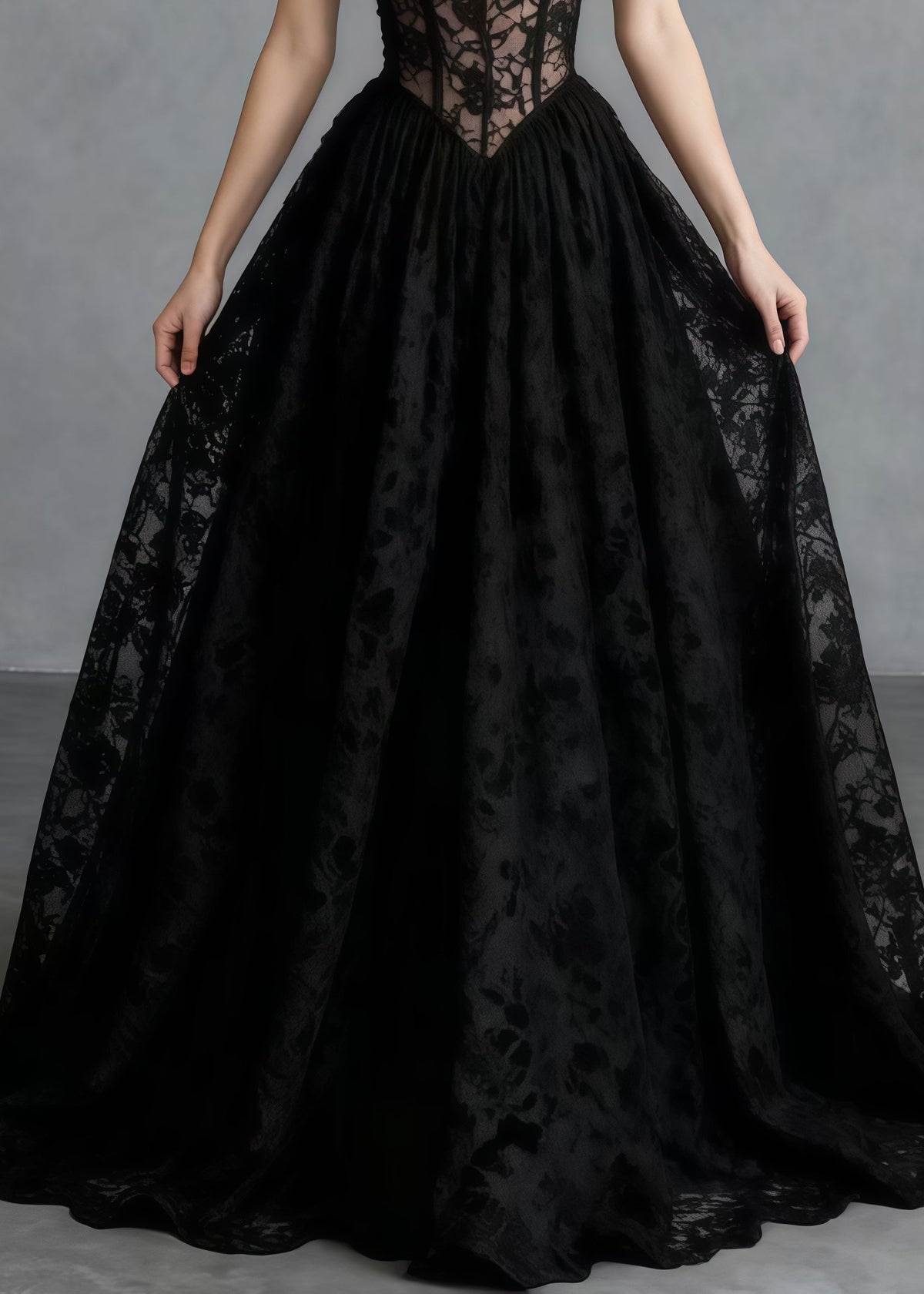 Sweetheart Corset Boning Floral Lace A Line Maxi Gown