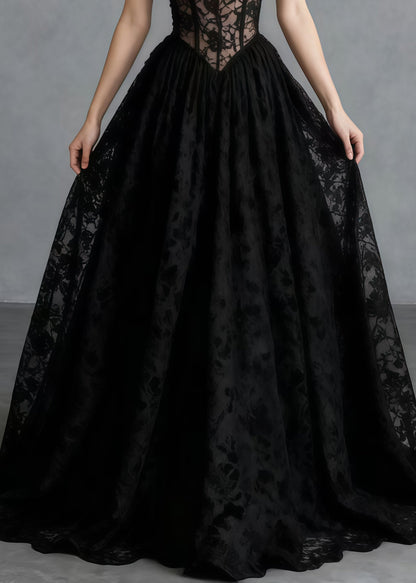 Sweetheart Corset Boning Floral Lace A Line Maxi Gown