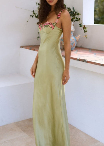 Bustier Sweetheart Floral Embroidered Spaghetti Strap Column Gown