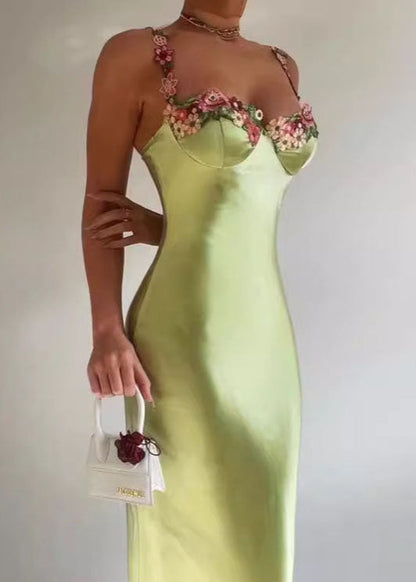 Bustier Sweetheart Floral Embroidered Spaghetti Strap Column Gown