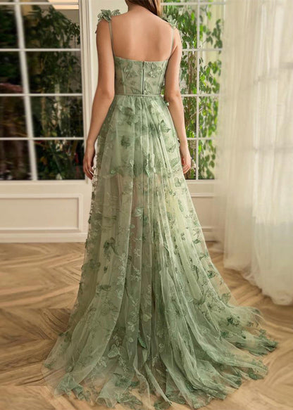 Sweetheart Corset Butterfly Applique High Slit Tulle Gown