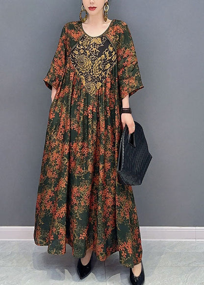 Contrast V-Panel Ditsy Floral Kimono Sleeve Maxi Dress