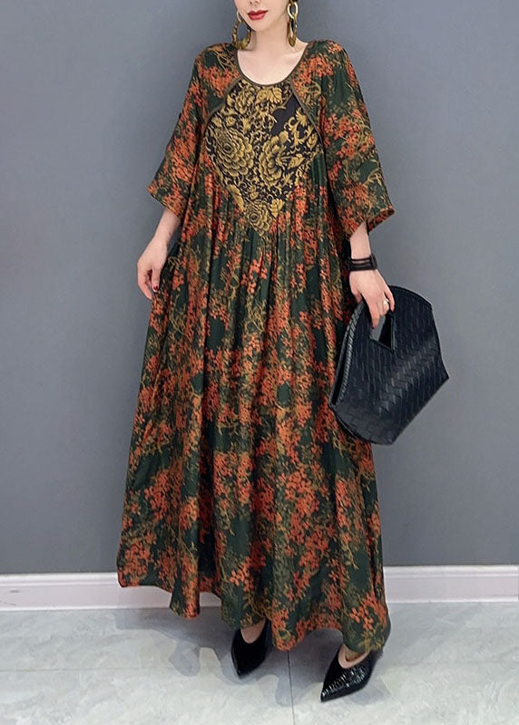 Contrast V-Panel Ditsy Floral Kimono Sleeve Maxi Dress