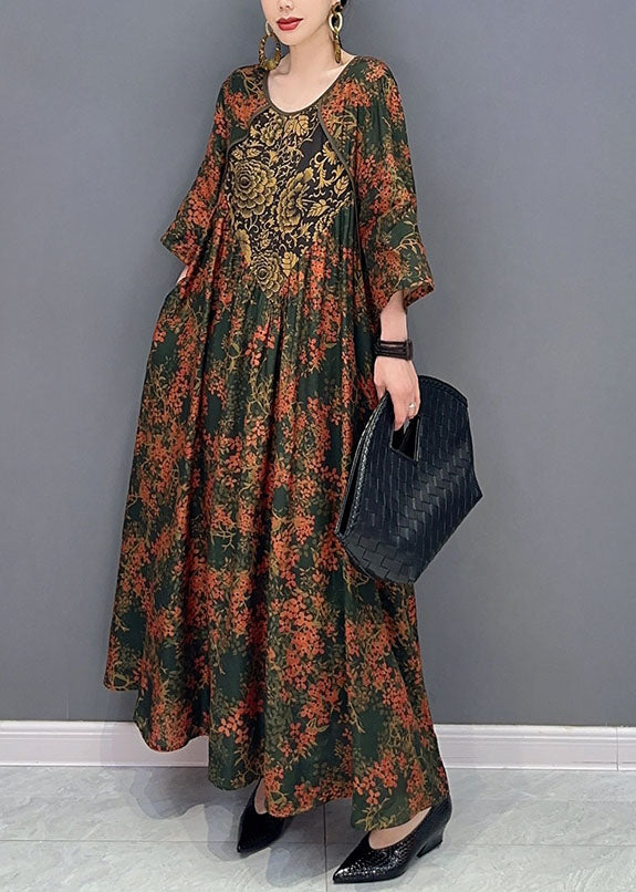 Contrast V-Panel Ditsy Floral Kimono Sleeve Maxi Dress