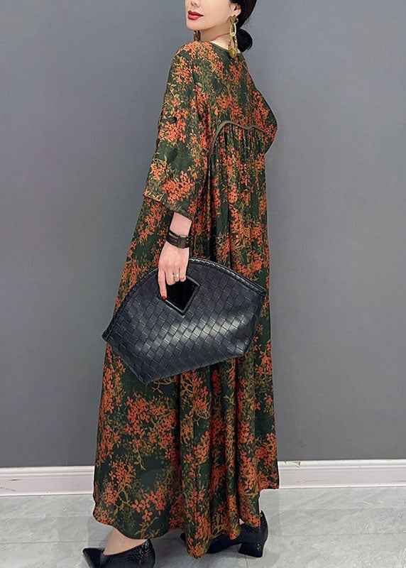 Contrast V-Panel Ditsy Floral Kimono Sleeve Maxi Dress