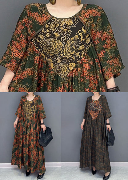 Contrast V-Panel Ditsy Floral Kimono Sleeve Maxi Dress