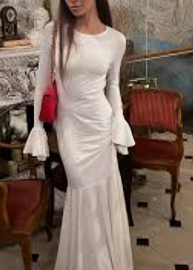 Crew Neck Seashell Print Bell Cuff Long Sleeve Maxi Dress