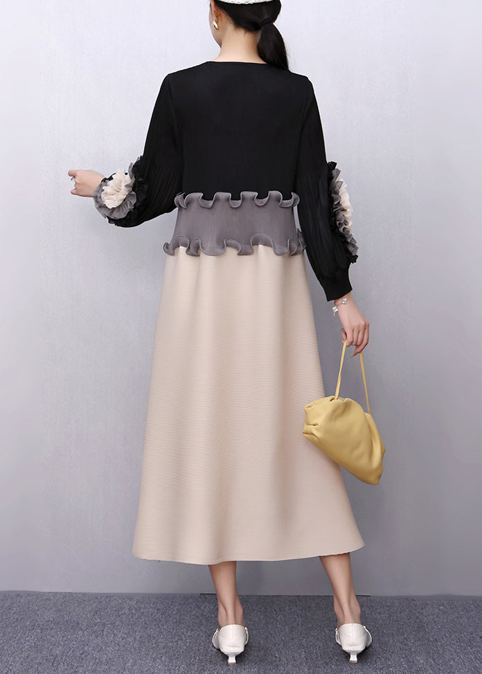 Pearl Scallop Waist Floral Elbow Ruffle Cascade Side Midi Dress
